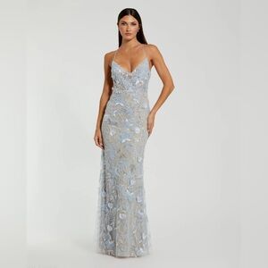 Mac Duggal Light Blue Floral Sequin Lace Gown 
Prom Dress